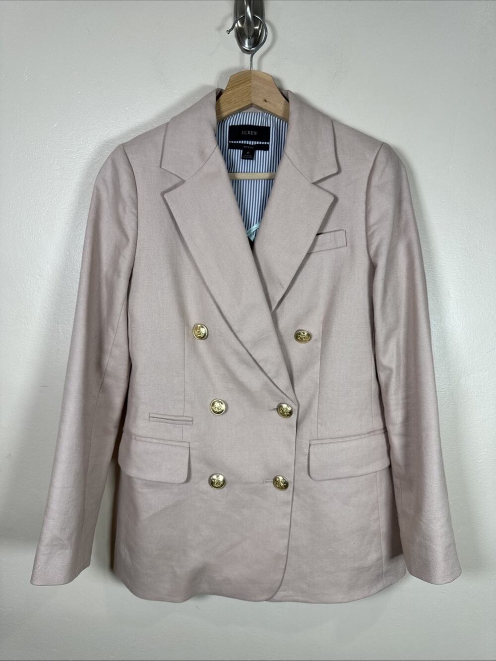 J Crew Blazer Women Bristol Linen Blend Jacket Goldtone Button Double Breasted